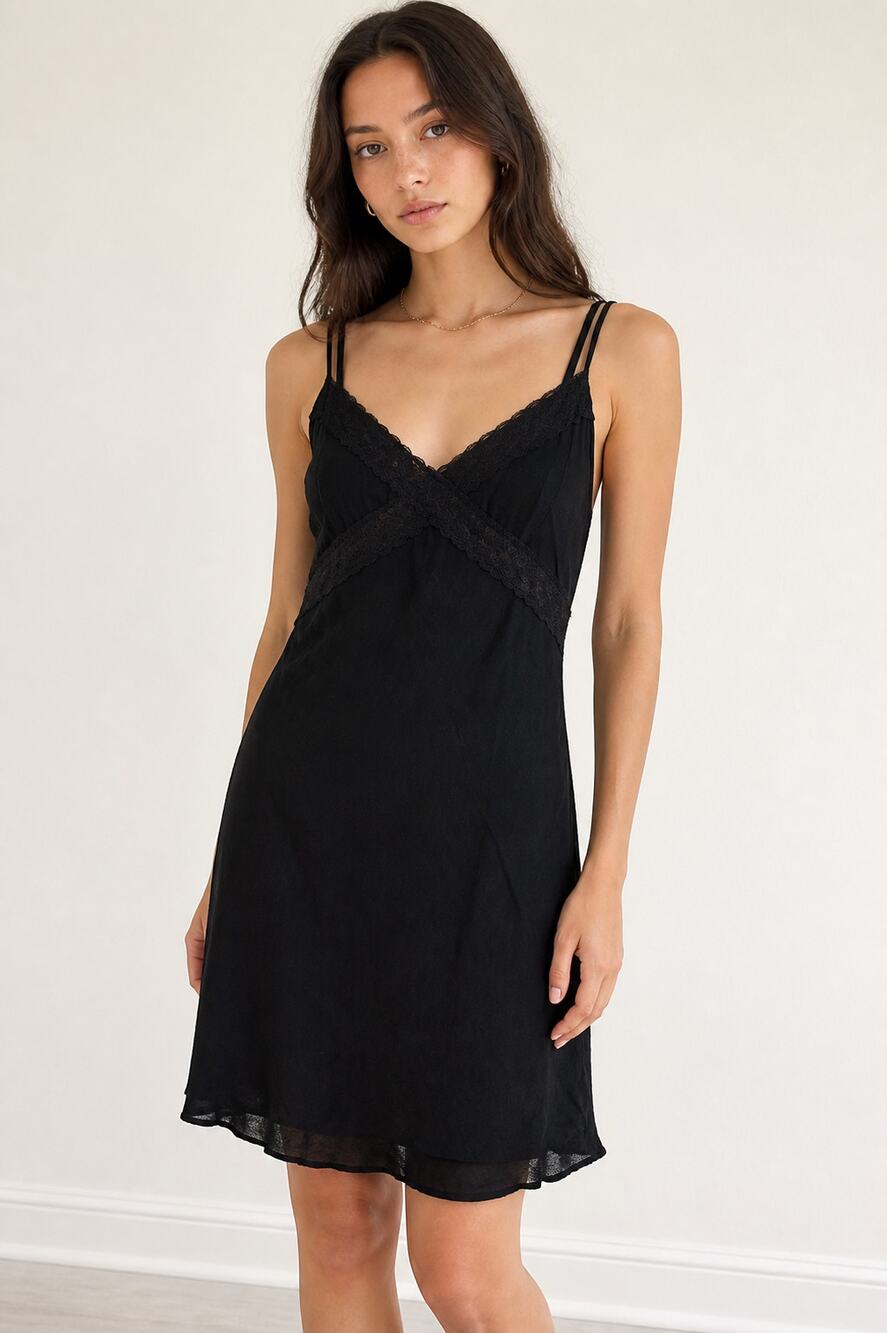 Forever 21 Black Lace Trim Slip Dress M